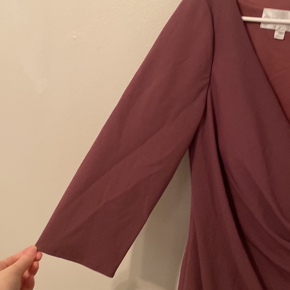 Oleg Cassini Knee Length Crepe Dress with Cascade in Color Chianti [Size: 14] - Picture 12 of 16